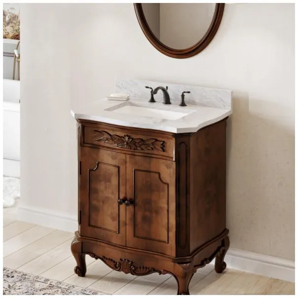 31" Clairemont-only White Carrara Marble Vanity Top, rectangle bowl cutout