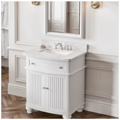 31" Compton-only White Carrara Marble Vanity Top, center rectangle bowl cutout