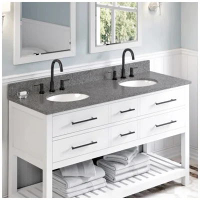 61" Boulder Cultured Marble Vanity Top, double oval bowl cutouts