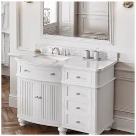 49" Compton-only White Carrara Marble Vanity Top, left offset rectangle bowl cutout