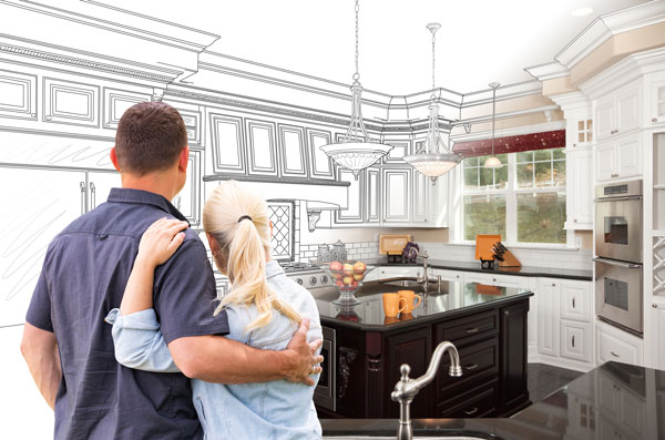 Couple planning their dream kitchen remodel from sketch to reality