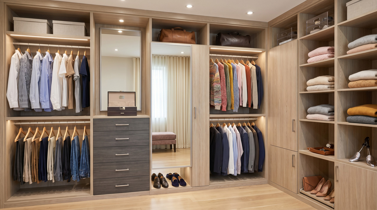 Custom closet organizers at Klassikasa showroom Dania Beach FL